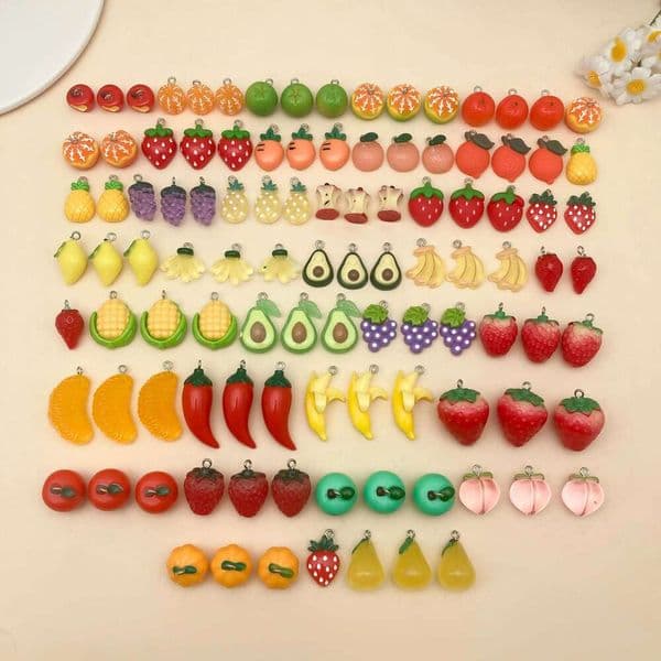10/20/30pcs Enamel Charms Random Mixed fruit Bananas Strawberries, Resin Pendants Necklace Earrings Jewelry Making Accessory
