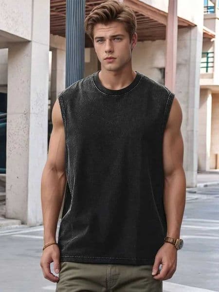 2025 Summer New Mens Washed Cotton Tank Tops Muscle Gym Slveless Workout T Shirts Running Beach Loose Cutoff Ts Z260518
