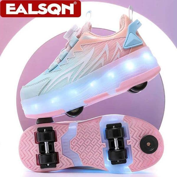 USB Rechargeable LED Light Up Roller Skates for Kids Teens Adjustable Children Boys Girls Sport Skating Shoes with Four WheelsL260518