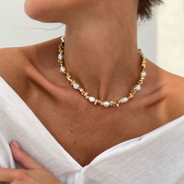High Quality baroque irregular faux pearl beaded choker necklace, simple ins-style star-shaped tassel necklace