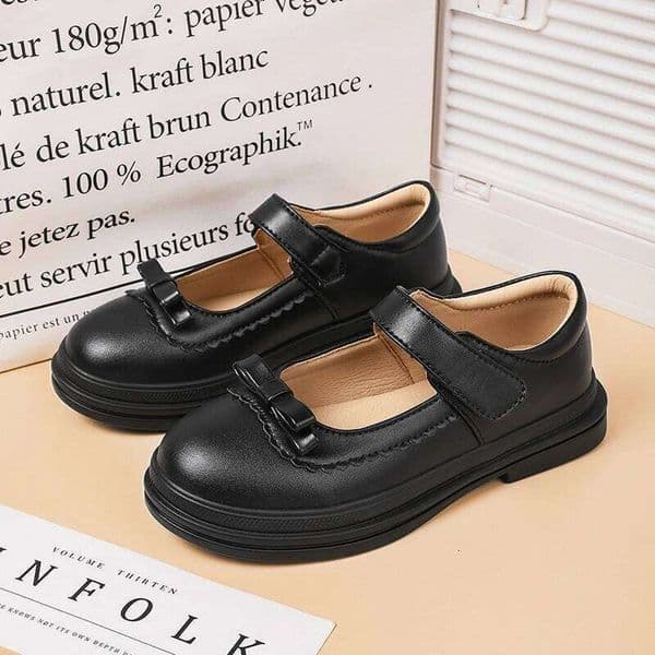 Fashion Genuine Leather Girls School Kid Princess for Children Bow-tie Toddler Ruffled Edge Shoes Causal Mary Janes 26W0518
