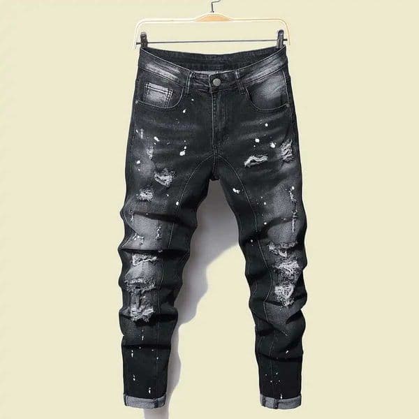 Men Black Skinny Denim Spot Jeans Male Ripped Stretch Fit Jeans Men Slim Trousers Fit Long Jeans Pants Streetwear Casual Jeans Q260518