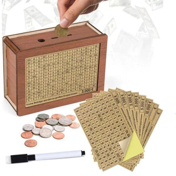 Luxury Designer Decor 1000/2000/3000/5000/10000 Euro Piggy Wood Bank room Reusable Money Box With Saving Goal And Numbers Boxes Decoration F 021