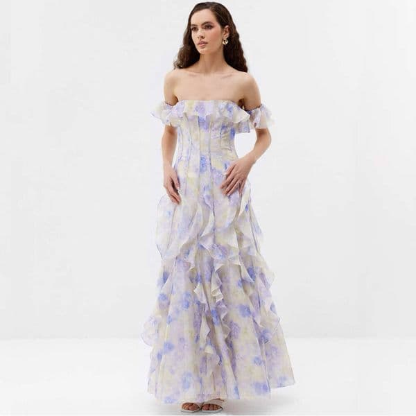 Vacation Strap French Ruffle Beach Atmosphere Long Dress Flowing Fairy Style One shoulder dress