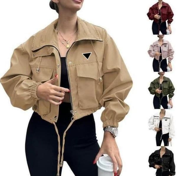 designer jacket women short trench jackets long sleeve big pocket solid color womens coat for autumn spring