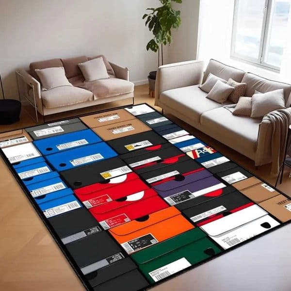 Sneaker Culture Carpet Mat Rug Urban Streetwear Typography Home Decoration with Black Red Tone for Living Room Rugs for Bedroom L260516