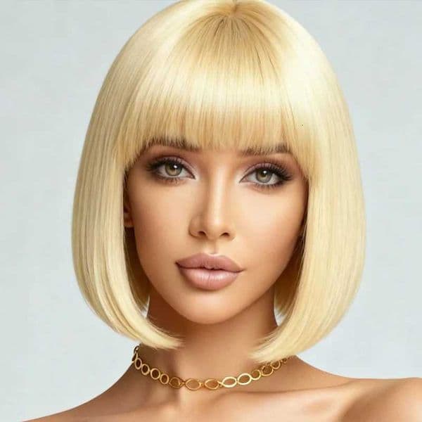 Golden elegant and fashionable 12 inch synthetic shoulder length wig suitable for daily use at role-playing partiesZ260518