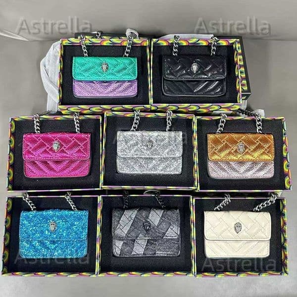 Mini bag with eagle head embroidery colorful patchwork contrasting colors shiny card holder single shoulder crossbody chain T260518