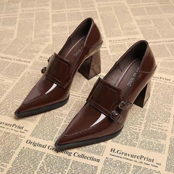 Deep Mouth Small Leather Shoes Autumn Womens British Style Pointed Toe High Heels 260518