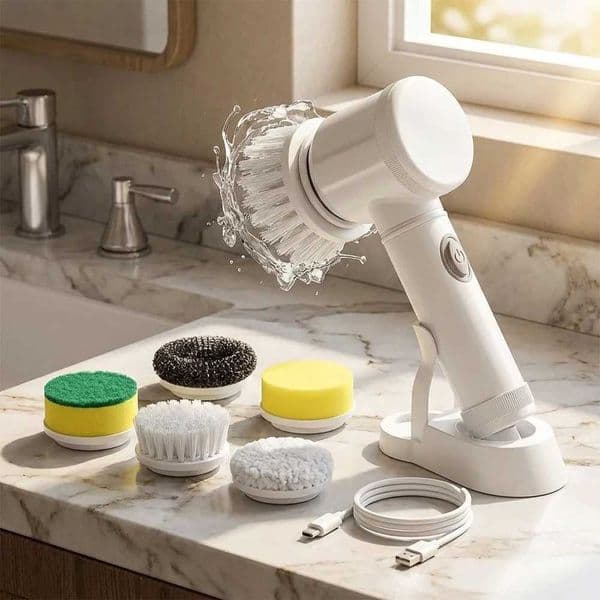 Cordless Electric Spin Scrubber with 5 Replaceable Brush Heads Rechargeable Waterproof Power Cleaning Brush for Bathroom Kitchen L260516