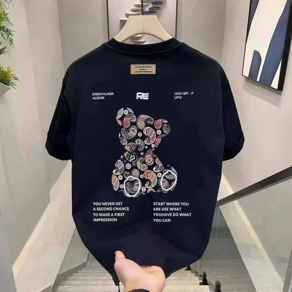 Men's Cotton T-shirts 5XL WhiteT Shirt for Casual Summer Wear Bear Print Black Tee Shirts Men Clothing Fashion W260518