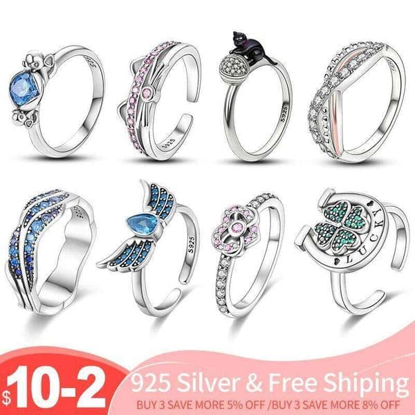 Blue Wing Zircon Anniversary Party Silver 925 Jewelry Cat Shape CZ Engagement Rings Women Antistress Ring