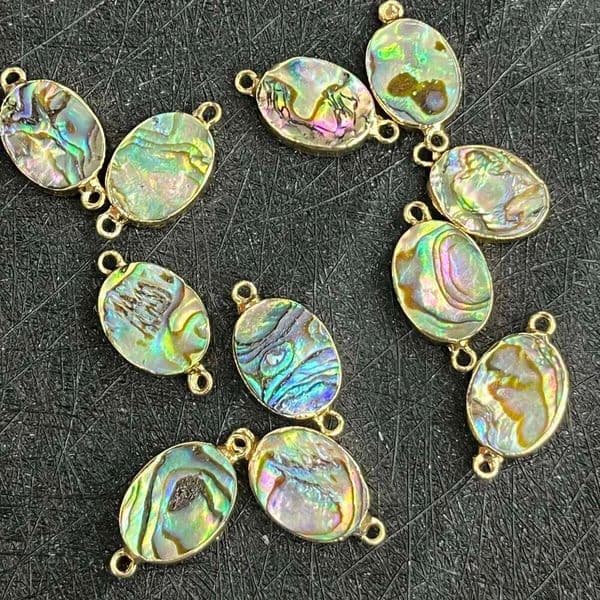 5pcs/set 12x16mm Oval Abalone Shell Pendants Double-Hole Connector Charms for Jewelry Making DIY Necklace Bracelet Accessories