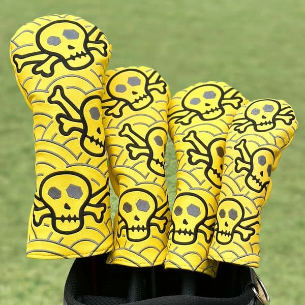 1pc or 4pcs Compatible for DriverFairwayHybrid Wood Golf Club Head Cover with Skeleton Skull n Protector 260518