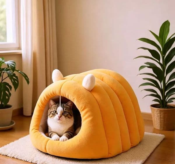 Cute Caterpillar Shaped Snuggly Pet Bed - Cozy Fleece Liner with Non-slip Base