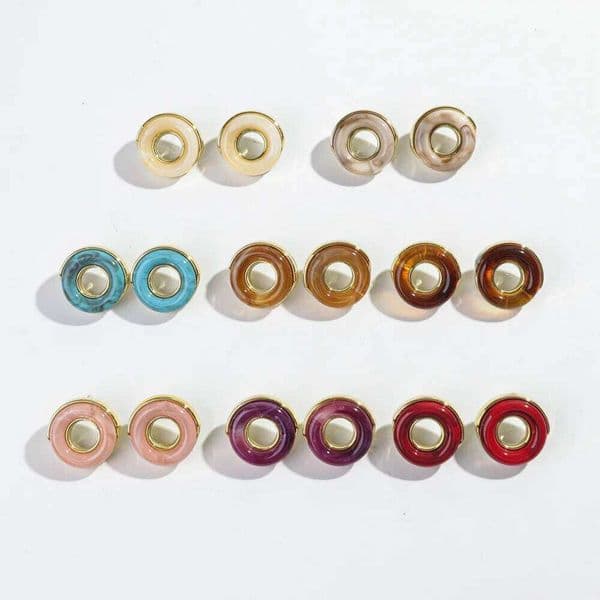 1pair Trendy Resin Inlaid Geometric With Metal Hollow Earring for Women Colorful Donut Shape Earrings Jewelry