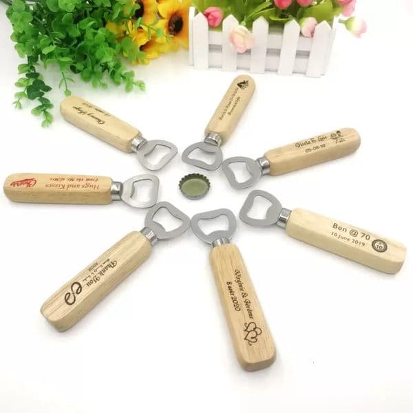 50PCS Personalized Wood Bottle Opener Wedding Favors Custom Printing Nameu0026Date Wooden Beer Openers Kitchen Party Giveaways P0927