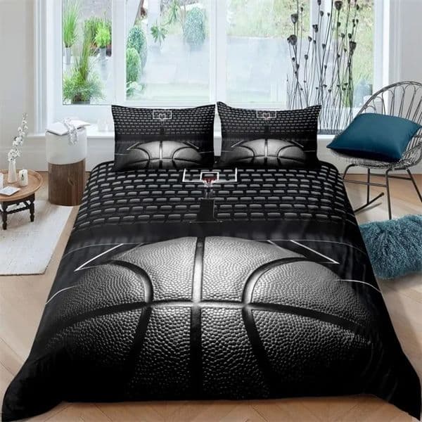Luxury Designer Sets art Duvet Black 3D Ball Sports Theme Bedding Set Microfiber Basketball Court Competitive Games King Quilt Cove Free Shipping 02