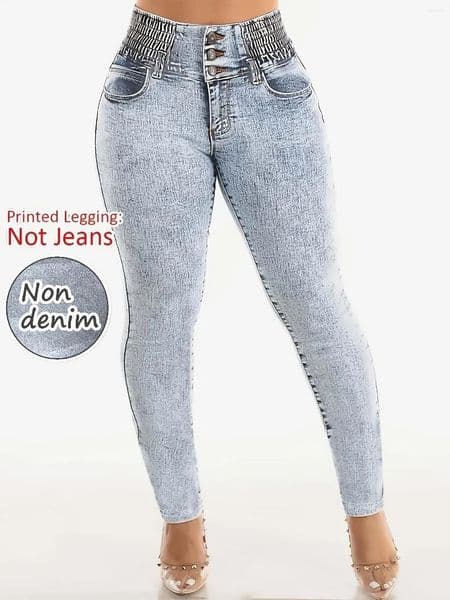 Women's Leggings Imitation Denim Printed Non-denim Fabric Casual Skinny Pants Outdoor Sports Yoga