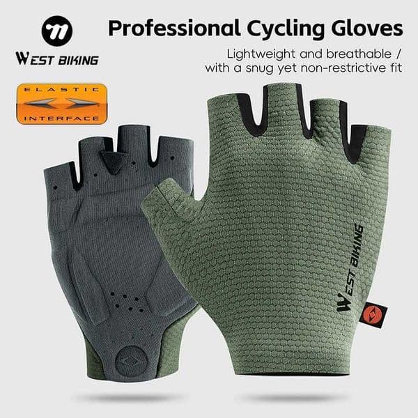 WEST BIKING Bike Gloves ELASTIC INTERFACE TEAM PALM 80 KG/m Pad Cycling Gloves Unisex Anti-slip Half Finger Bicycle Gloves H260518