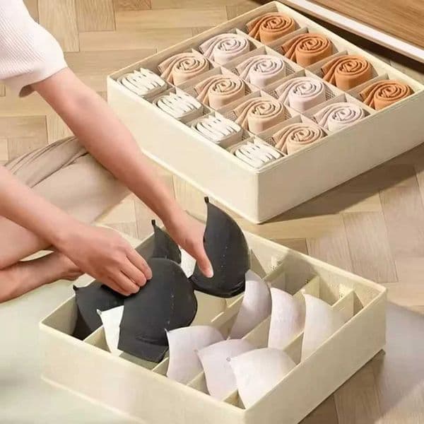 Multi-Use Hanging Bag - 3-in-1 Foldable Fabric Underwear Socks Storage Box with Dividers Closet Organizer C260518