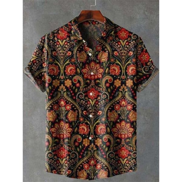 2025 tropical plant lapel Hawaiian print style short sleeved casual shirt for men 26Y0518