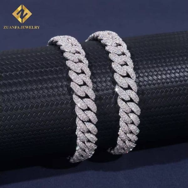 10mm 2rows Moissanite RTS Pass Diamond Tester Mens Jewelry 925 Silver Cuban Link Chain White Gold Plated Popular Chain