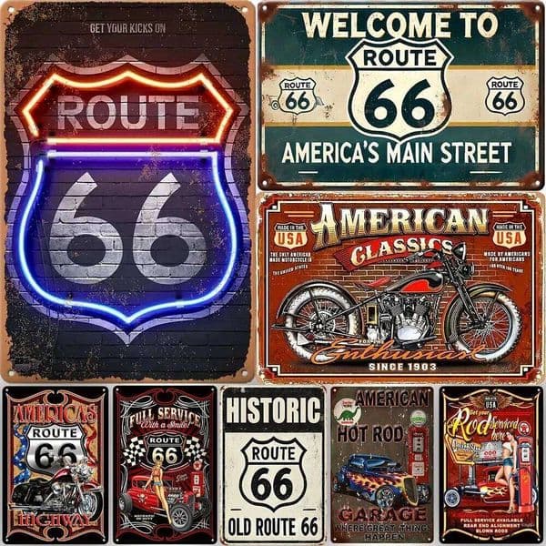 Route66Charm Vintage American Garage Iron Sign -Motorcycle Wall Art - Exclusive Decor for Home Bars & Man Cave Makeovers 26Y0518