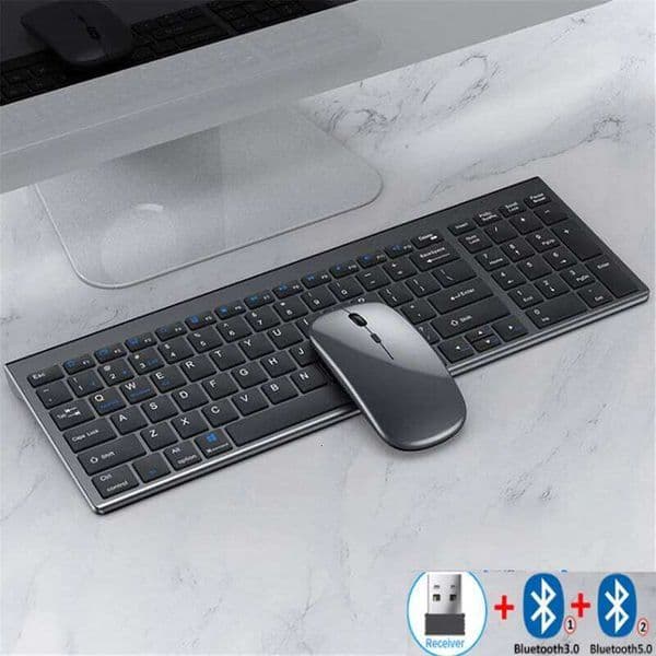 Jomaa Ultra-thin Wireless Set Hebrew/Portugal USB 2.4G + BT Keyboard and Mouse Comb Rechargeable 26Y0518