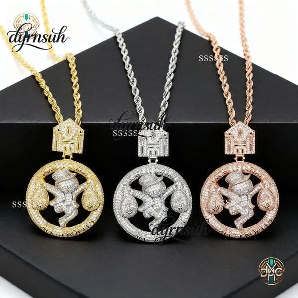 Best selling Europe and America round chain necklace boy pendant inlaid zircon popular cross border item available in three colors jewellery Hip hop