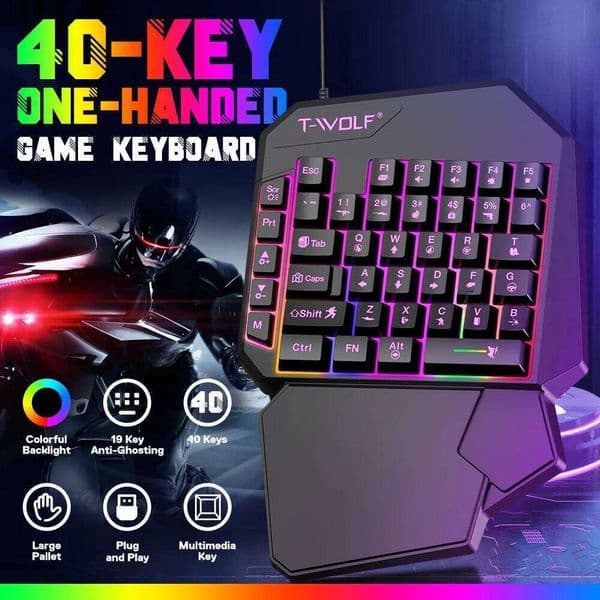 5 In 1 Set 35keys One Handedly Single Hand Mini Gaming Usb Ultra-slim Wired Backlight Keyboard for Pc Laptop Desktop 26Y0518