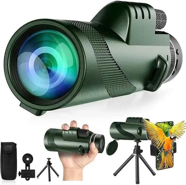 80x100 HD Monocular for Smartphone Adapter Tripod Telescope with BAK4 Prism for Birdwatching Hunting Hiking Outdoor CampingR260518R260518