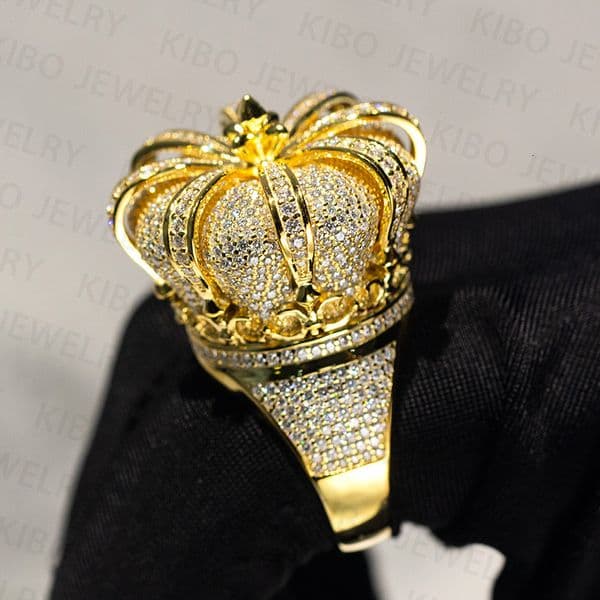 Hip hop designer ring, crown ring, silver S925 moissanite ring gift