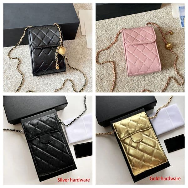 Caviar Pattern Designer phone bag Ladies Chain Crossbody Bag Shoulder Bag Fashion Flap Cellphone Pouch Luxury Leather Wallet Mini Cell Phone Bag with box