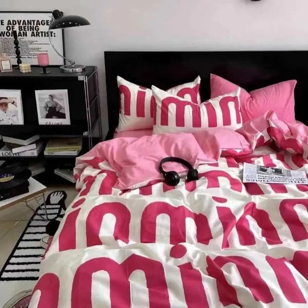Luxury Designer Pink Bedding Set Soft art Flat Sheet Cases And Quilt Cover Free Shipping 06