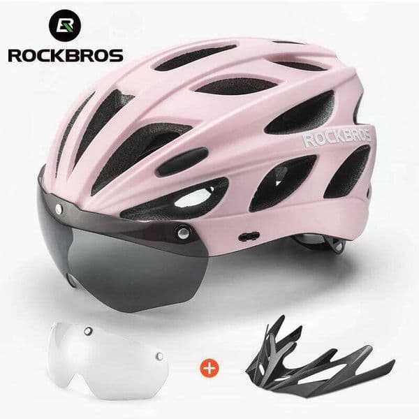 ROCKBROS Bike Women Lightweight Breathable With Goggles Magnetic Lens Adjustable Cycling Helmet MTB Road Bicycle Safety H 26Y0518