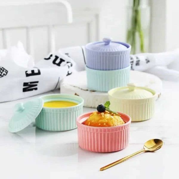 Modern ceramic with cover dessert bowl porcelain small soup bowl Cake baking mold kitchen utensils H144 Z260518