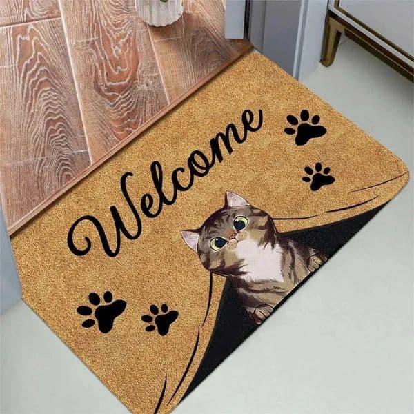 Cute Cat Pattern Entrance Door Mat Welcome Mat Bathroom Kitchen Non-slip Floor Carpet Washable Bedroom Home Decoration Small Rug L260516