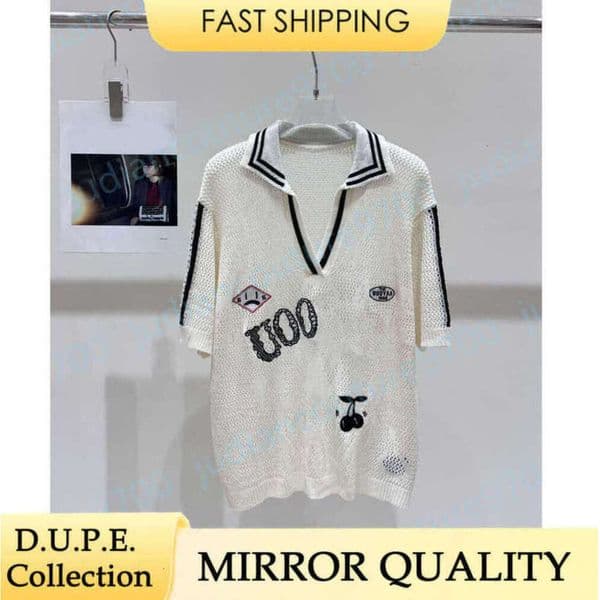 Women Designer Clothes Hollow Out Polo V Neck Embroidery Brand Logo Letter Knit Short Sleeve Short Sleeve Summer 2026 Preppy Casual Tops Women Designer SML