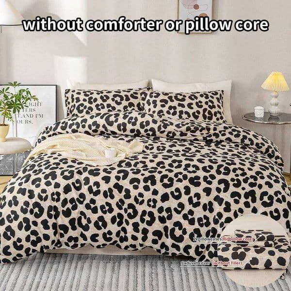 Fashionable Leopard Print Three-Piece Set (1 Duvet Cover + 2 Pillowcases) Made of Ultra-Soft, Breathable Fabric, Skin-Friendly, Comf 26L0518