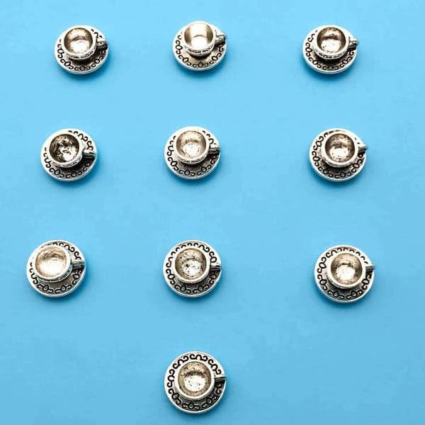 10/20pcs Mini Vintage Silvery 3D Tea Cup Charms Pendant DIY Jewelry Making Crafting Accessory For Earrings Necklace Bracelet