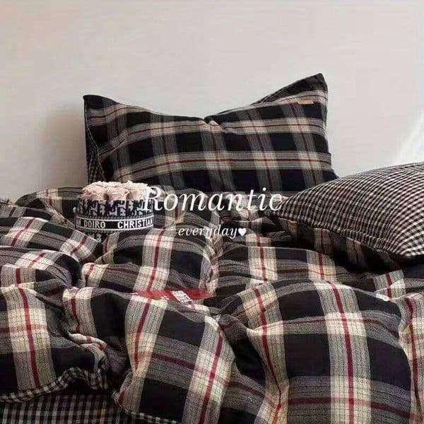 Black Red Grid Bedding Set Soft Quilt Duvet Cover No Filler Flat Sheet with Pillowcase Girls Boys Single Queen Size Home Textile 26L0518