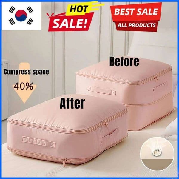Heavy-Duty Self-Compressing Storage Bag - Portable Organizer Clothes, Blankets & Quilts, Ideal for Closet Organization 26Y0518