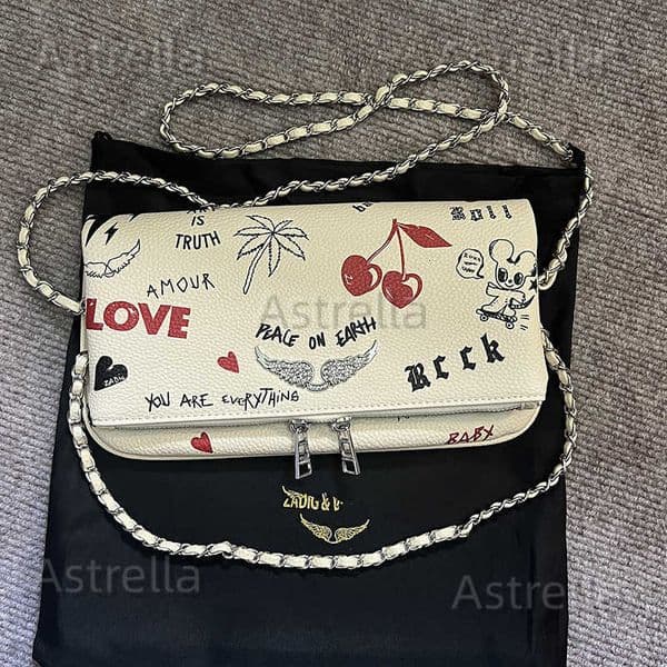 ZV Bag New French Style Illustration Print Classic Fashion Versatile Chain Flap Crossbody Shoulder Wing Womens Bag T260518