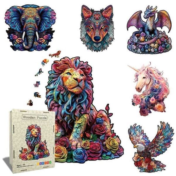 Wooden Irregularly Shaped Animal Jigsaw Puzzles Adult Toys 3D Lions Dinosaurs Eagles Creative Crafts Jigsaw Games Holiday GiftsL260518YLLS
