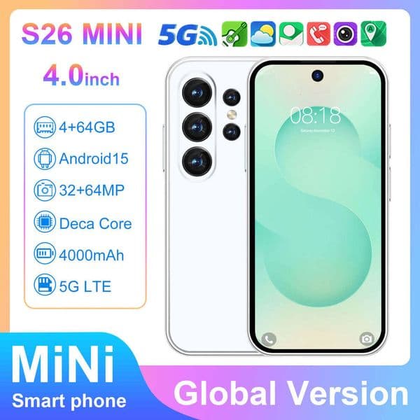 S26 Mini Smartphone 4+64G Android 4Inch Smart Phone Smartphone, Mobile Phone High Definition Touch Screen Technology