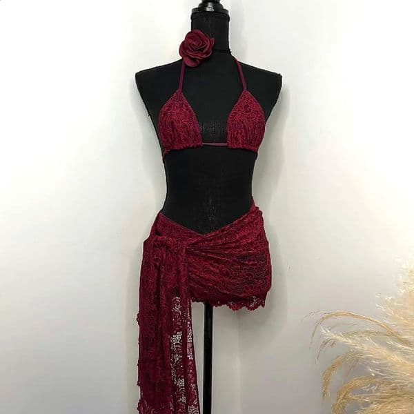 3Packs Flower Bikini With Beach Skirt Lace Up Swimsuit Women Sexy Swimwear Female Crochet Dress Bathing Suits Sarongs Biquini 260518