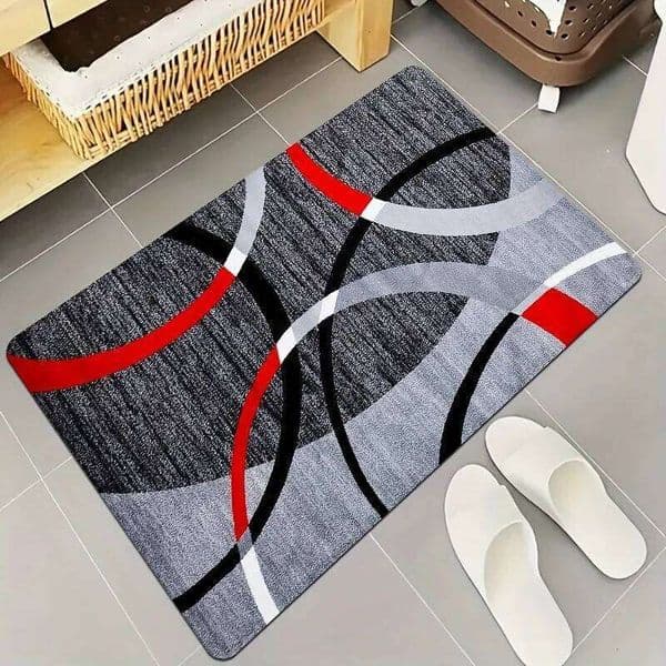 Modern Minimalist Red & Black Area Rug - Washable, Non-Slip for Bedroom, Living Room, Bathroom, and Kitchen J260518