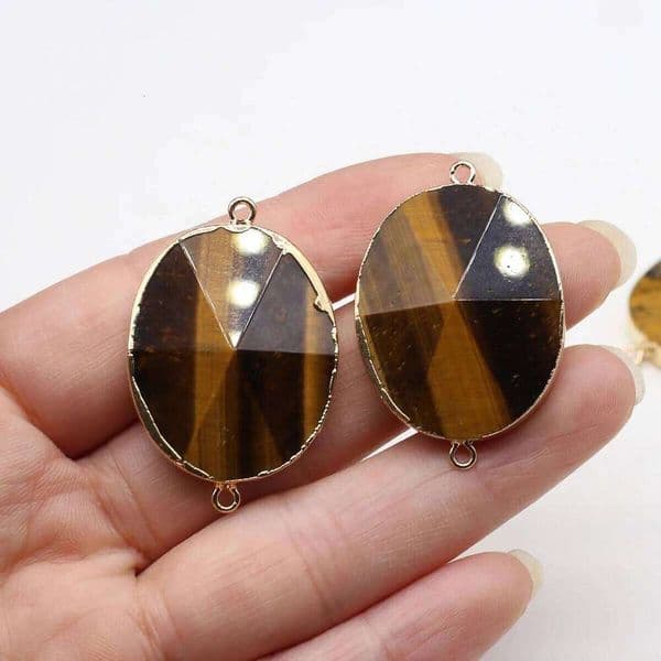 1pc 25x38mm Natural Faceted Tiger's Eye Stone Connector Pendant Charms for Jewellery Making DIY Necklace Bracelet Accessories