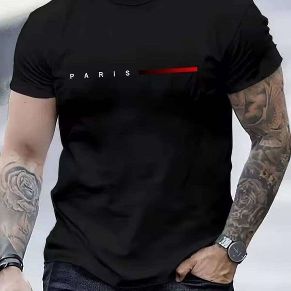 Men's 100% Cotton Summer Loose PARIS Creative Letter Print Casual Slim Fit Round Neck Short Sleeved T-shirt Top W260518